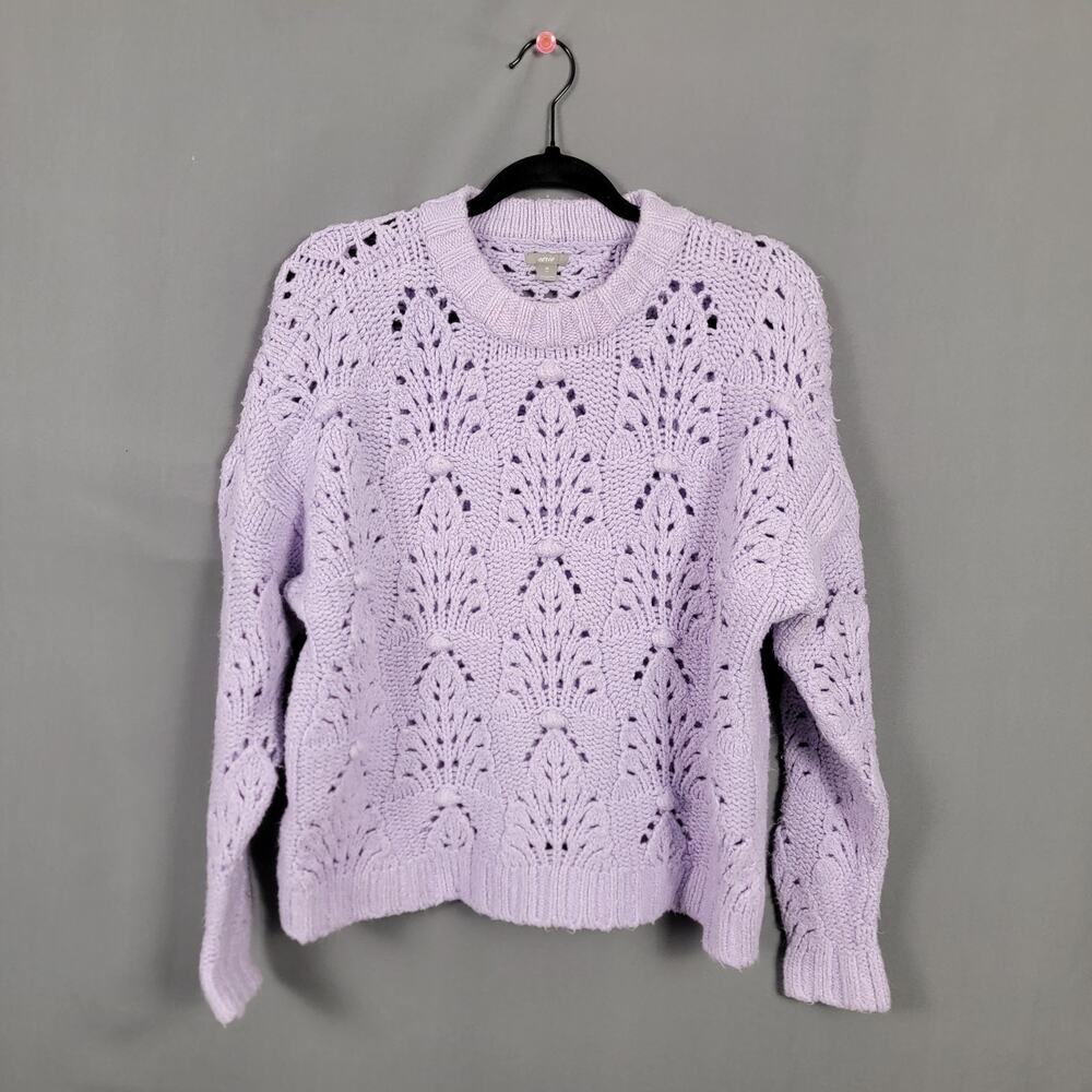 Aerie Lavender Open Cable Knit Lace Sweater Cotton Blend Cropped Pullover
